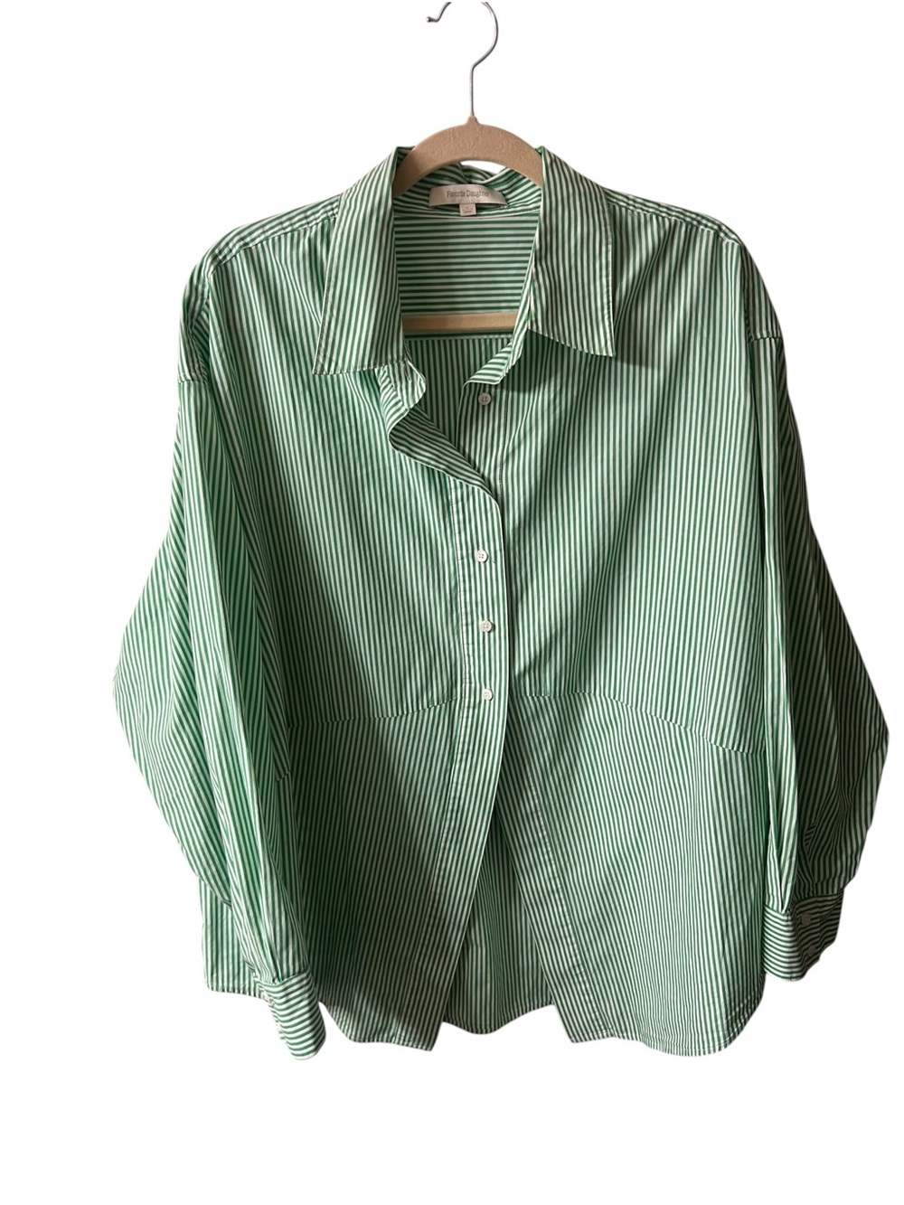 Favorite Daughter Green and White Striped Button-Down Shirt